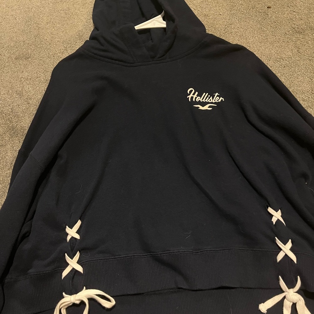 Hollister Black Hoodie with Lace-Up Sides